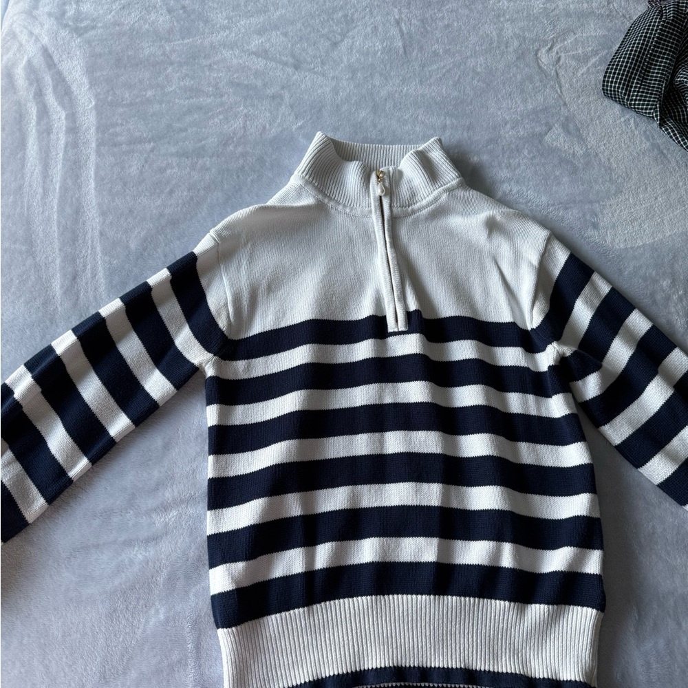 J.Crew Factory Striped Black and White Women's Sweater with Pearl Zipper - Picture 3 of 9